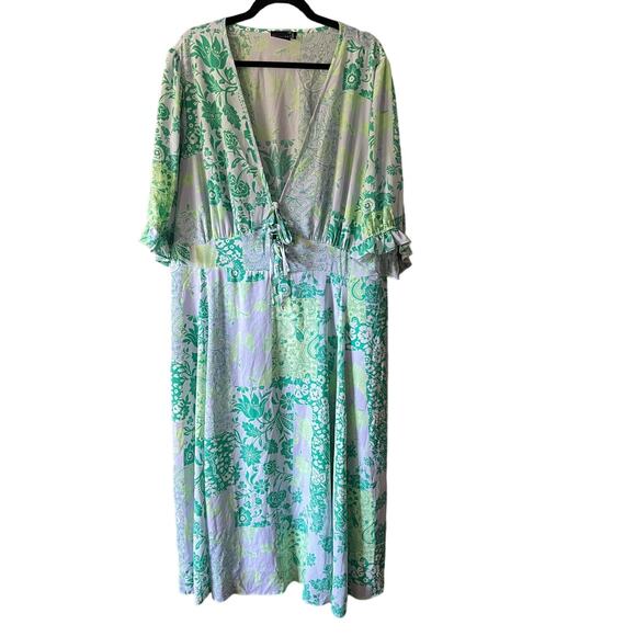 ASOS Dresses & Skirts - ASOS Curve Tie Front Midi Tea Dress in Green/Lilac Mixed Floral Print Size 20